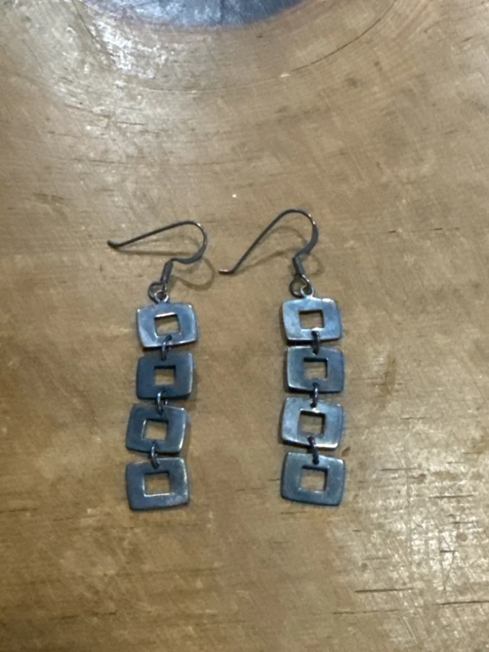 Sterling Silver 925 Geometric Square Link Dangle Earrings Minimalist - Picture 5 of 7